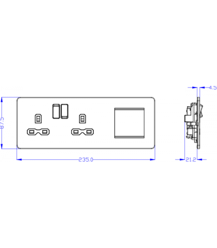 Screwless 13A 2G DP Socket + 2G Modular Combination Plate - Matt White 230V IP20-2