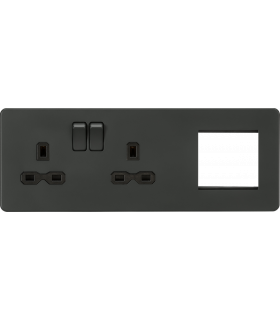 Screwless 13A 2G DP Socket + 2G Modular Combination Plate - Anthracite 230V IP20-1