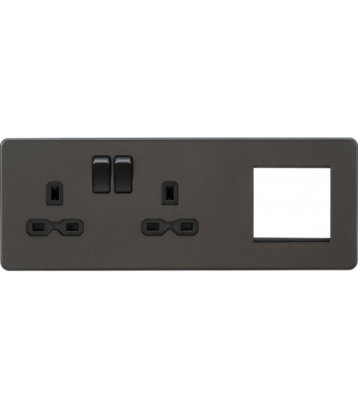 Screwless 13A 2G DP Socket + 2G Modular Combination Plate - Smoked Bronze 230V IP20-1
