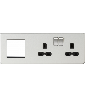 Screwless 13A 2G DP Socket + 2G Modular Combination Plate - Brushed Chrome 230V IP20-1