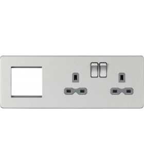 Screwless 13A 2G DP Socket + 2G Modular Combination Plate - Brushed Chrome 230V IP20-1