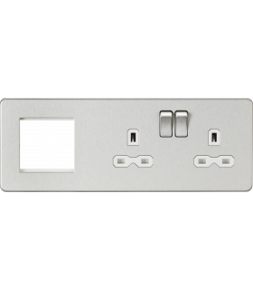 Screwless 13A 2G DP Socket + 2G Modular Combination Plate - Brushed Chrome 230V IP20-1