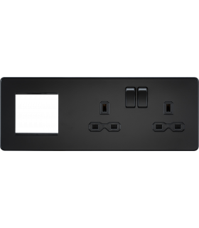 Screwless 13A 2G DP Socket + 2G Modular Combination Plate - Matt Black 230V IP20-1