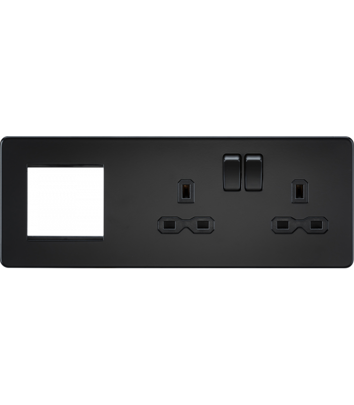 Screwless 13A 2G DP Socket + 2G Modular Combination Plate - Matt Black 230V IP20-1