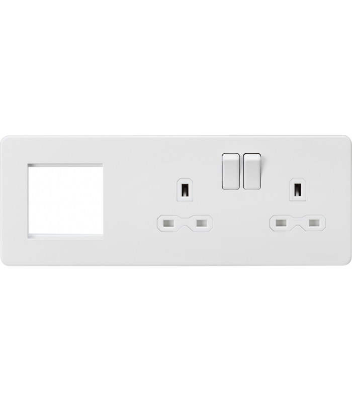 Screwless 13A 2G DP Socket + 2G Modular Combination Plate - Matt White 230V IP20-1