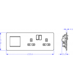 Screwless 13A 2G DP Socket + 2G Modular Combination Plate - Matt White 230V IP20-2