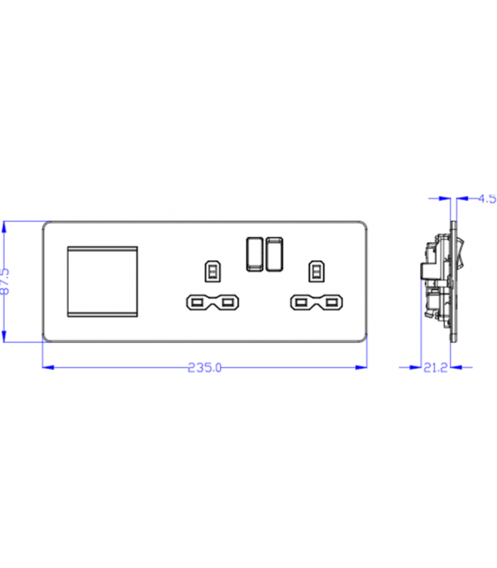 Screwless 13A 2G DP Socket + 2G Modular Combination Plate - Matt White 230V IP20-2