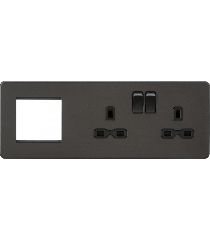 Screwless 13A 2G DP Socket + 2G Modular Combination Plate - Smoked Bronze 230V IP20-1