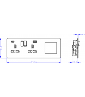 Screwless 13A 2G DP Socket with USB Fastcharge + 2G Modular Combination Plate - Brushed Chrome 230V IP20-2