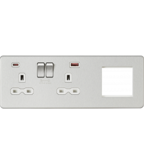 Screwless 13A 2G DP Socket with USB Fastcharge + 2G Modular Combination Plate - Brushed Chrome 230V IP20-1