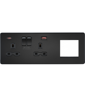 Screwless 13A 2G DP Socket with USB Fastcharge + 2G Modular Combination Plate - Matt Black 230V IP20-1