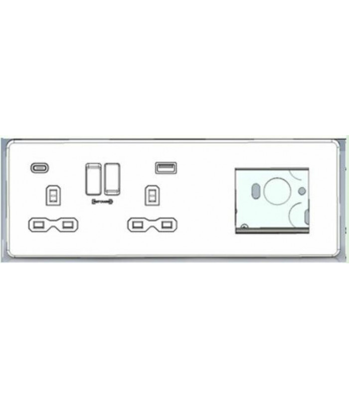 Screwless 13A 2G DP Socket with USB Fastcharge + 2G Modular Combination Plate - Matt Black 230V IP20-2