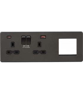 Screwless 13A 2G DP Socket with USB Fastcharge + 2G Modular Combination Plate - Smoked Bronze 230V IP20-1