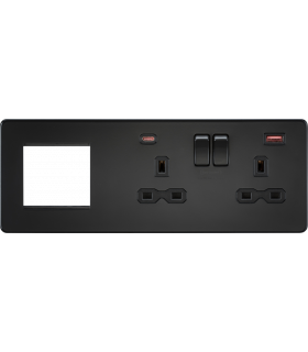 Screwless 13A 2G DP Socket with USB Fastcharge + 2G Modular Combination Plate - Matt Black 230V IP20-1