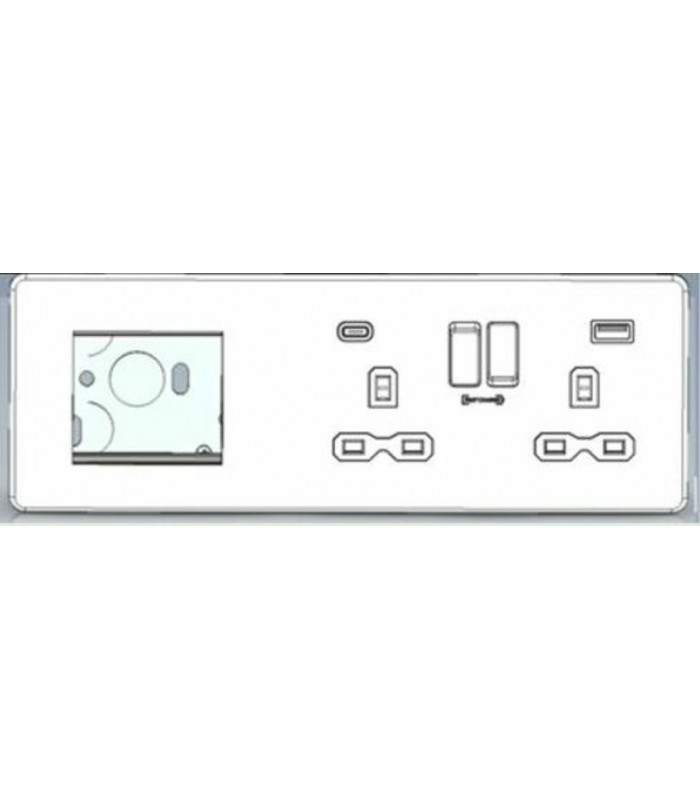 Screwless 13A 2G DP Socket with USB Fastcharge + 2G Modular Combination Plate - Matt Black 230V IP20-2
