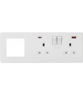 Screwless 13A 2G DP Socket with USB Fastcharge + 2G Modular Combination Plate - Matt White 230V IP20-1