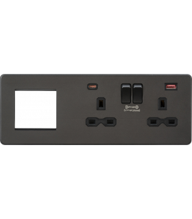 Screwless 13A 2G DP Socket with USB Fastcharge + 2G Modular Combination Plate - Smoked Bronze 230V IP20-1