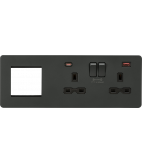 Screwless 13A 2G DP Socket with USB Fastcharge + 2G Modular Combination Plate - Anthracite 230V IP20-1