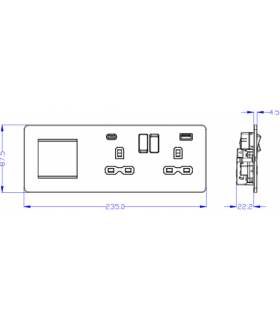 Screwless 13A 2G DP Socket with USB Fastcharge + 2G Modular Combination Plate - Anthracite 230V IP20-2