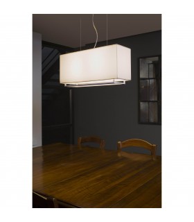 2 Light Ceiling Pendant Bar White, Beige - Rectangle Frame, E27 - 2