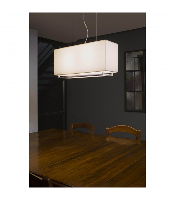 2 Light Ceiling Pendant Bar White, Beige - Rectangle Frame, E27 - 2