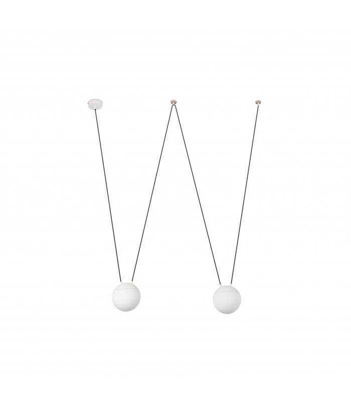 2 Light Ceiling Pendant White, Wood, E27 - 1