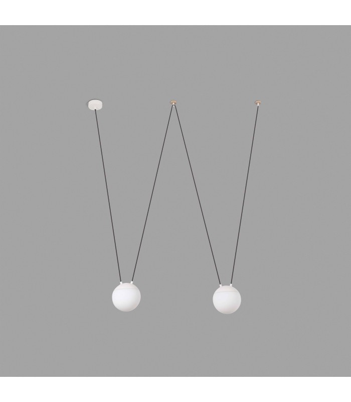 2 Light Ceiling Pendant White, Wood, E27 - 2