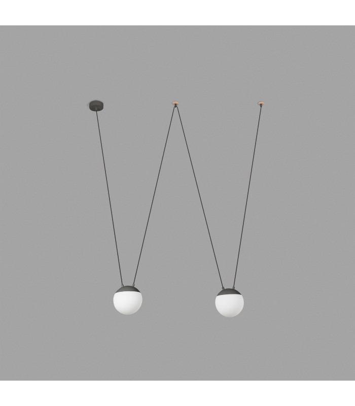 2 Light Ceiling Pendant Wood, Dark Grey, E27 - 1
