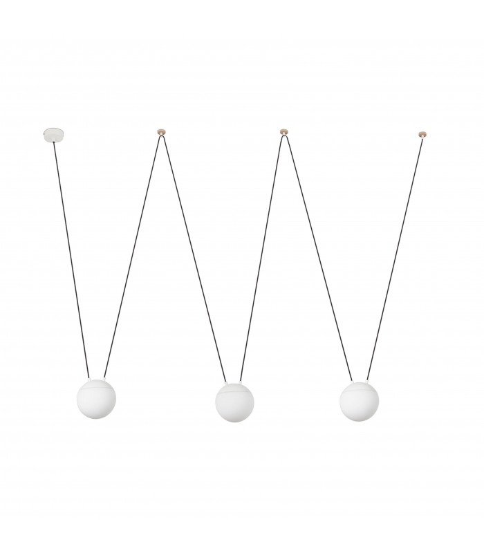 3 Light Ceiling Pendant White, Wood, E27 - 1