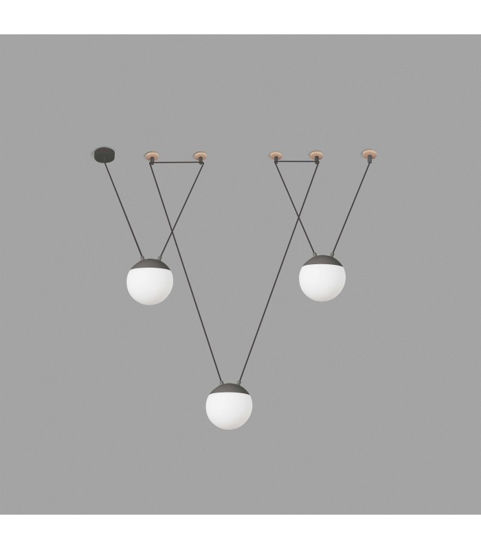 3 Light Ceiling Pendant Wood, Dark Grey, E27 - 1