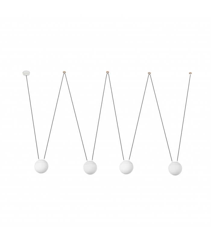 4 Light Ceiling Pendant White, Wood, E27 - 1