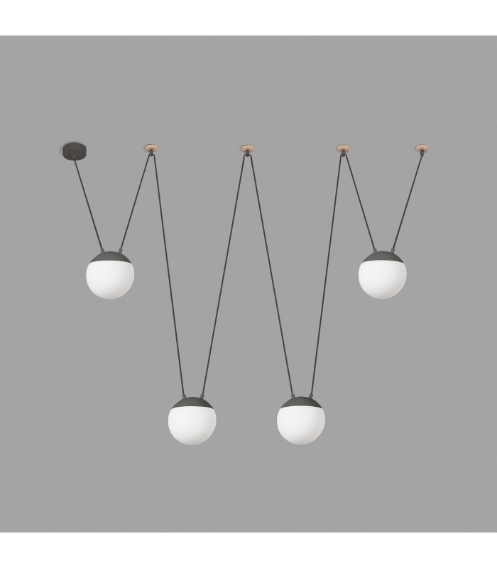 4 Light Ceiling Pendant Wood, Dark Grey, E27 - 1