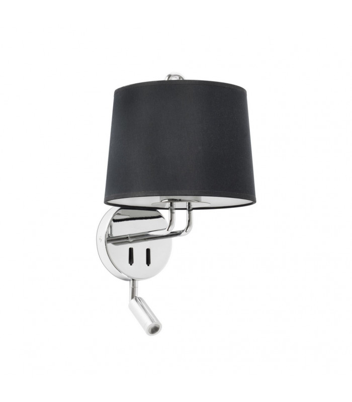 Montreal Chrome Black Shade Wall Lamp With Reading Light