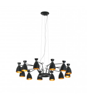 12 Light Multi Arm Ceiling Pendant Black, Gold, E14 - 1