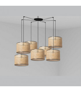 Mambo Black Rattan Pendant Suspension Pendant Lamp Ø450 7 Light