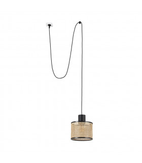 Mambo Black Rattan Cylindrical Pendant Lamp Ø210 With Plug