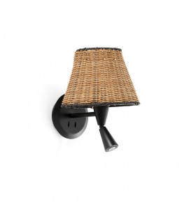 Sumba Black Rattan Shade Wall Lamp With Reading Light 3000K-1