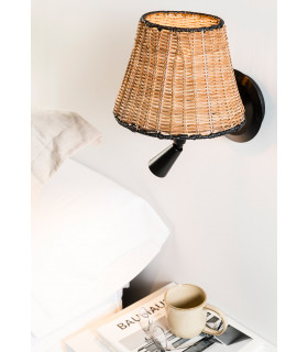 Sumba Black Rattan Shade Wall Lamp With Reading Light 3000K-2