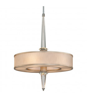 Harlow 6 + 10 LED Light Pendant Silver Leaf Polished Fabric Shade