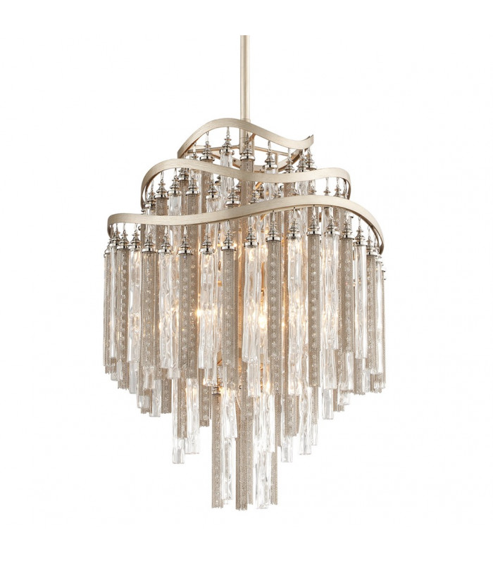 Chimera 7 Light Pendant Silver Leaf Glass