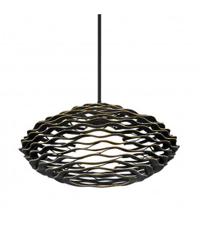 Luma 1 Light Pendant Textured Black Withgold Leaf Glass