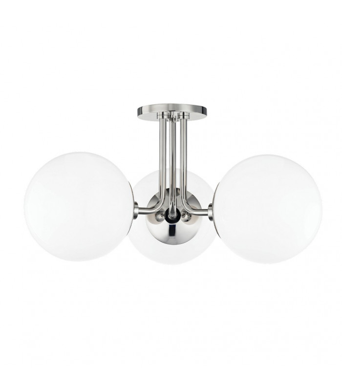 Stella 3 Light Semi Flush Polished Nickel Glass