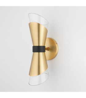 Angie 2 Light Wall Sconce Polished Nickel Black Glass
