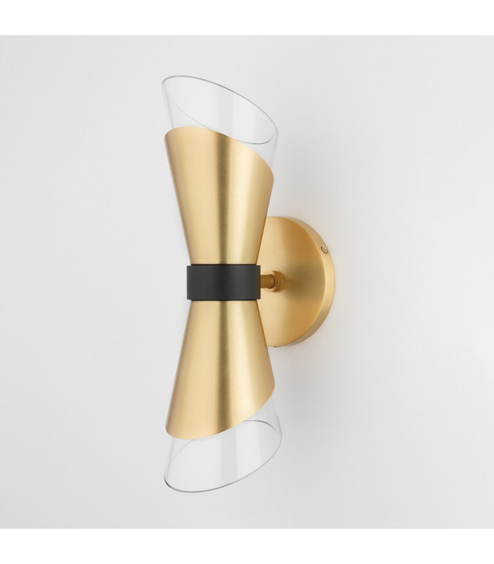 Angie 2 Light Wall Sconce Polished Nickel Black Glass