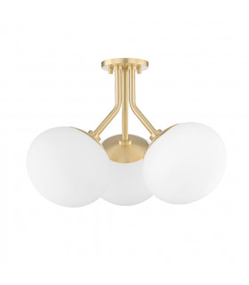 Estee 3 Light Semi Flush Brass Glass