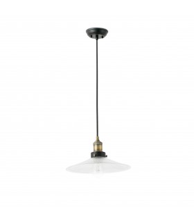 1 Light Dome Ceiling Pendant Antique Brass with Plate Shade, E27 - 1