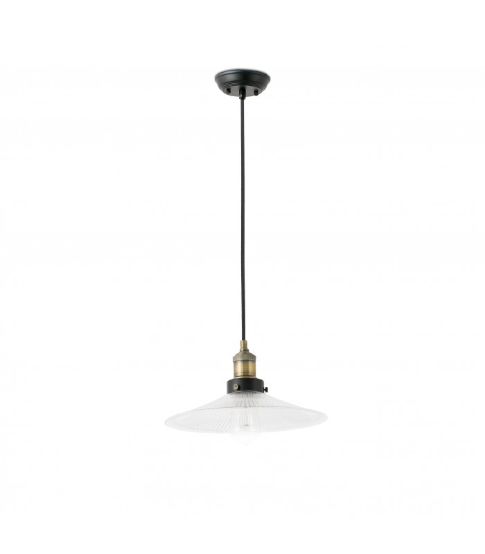 1 Light Dome Ceiling Pendant Antique Brass with Plate Shade, E27 - 1