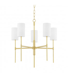 Olivia 5 Light Chandelier Brass Belgium Linen 2700K