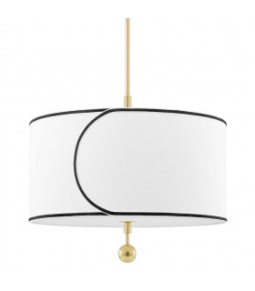 Zara 1 Light Large Pendant Brass Belgian Linen