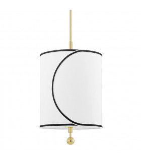 Zara 1 Light Small Pendant Brass Belgian Linen